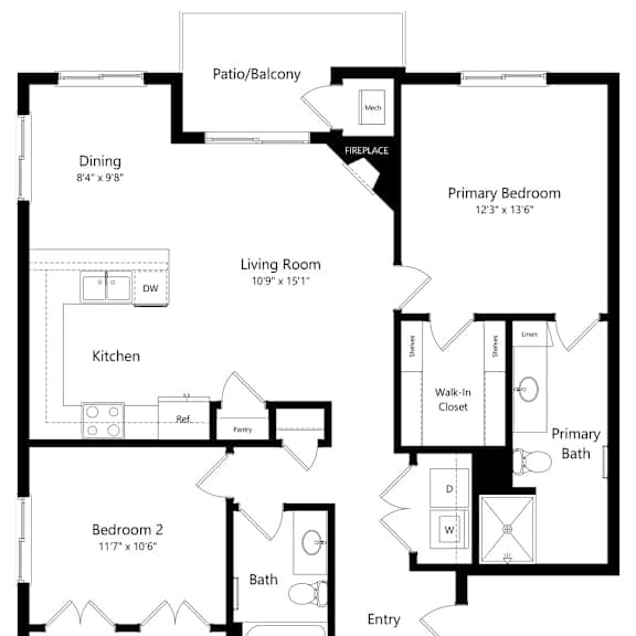 Thumbnail 1 of 33 floor plan of a 2 bedroom apartment