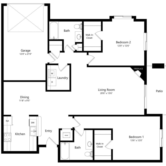 Thumbnail 1 of 17 the 2-bed Harbor floorplan at Northbrook apartments in Lincoln, NE