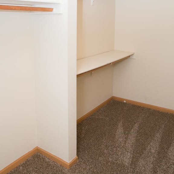 Thumbnail 11 of 21 a walk in closet in an empty room with shelves