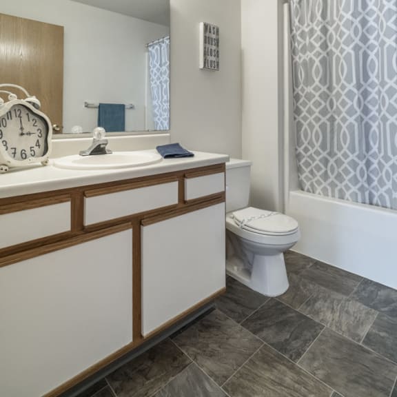 Thumbnail 8 of 8 Attached bathroom with cabinet storage space and new flooring at Northridge Heights