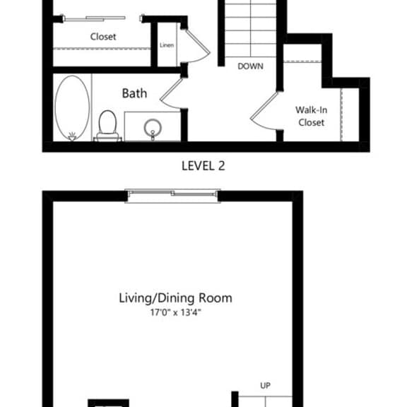 Thumbnail 1 of 13 the 1-bedroom, 1-bathroom, 952 square feet Madison II loft-style floor plan at Pine Lake Heights apartments in Lincoln, NE