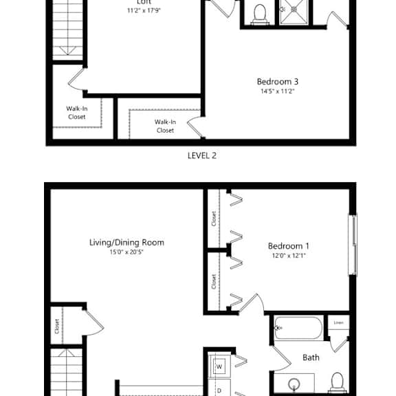 Thumbnail 1 of 15 the 3-bedroom, 2-bathroom, 1,596 square feet Schuyler II loft-style floor plan at Pine Lake Heights apartments in Lincoln, NE