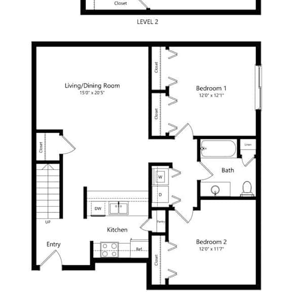 Thumbnail 1 of 15 the 3-bedroom, 2-bathroom, 1,551 square feet Schuyler loft-style floor plan at Pine Lake Heights apartments in Lincoln, NE
