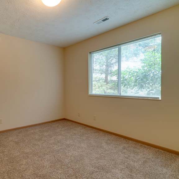 Thumbnail 11 of 15 A room with a carpeted floor and a window.