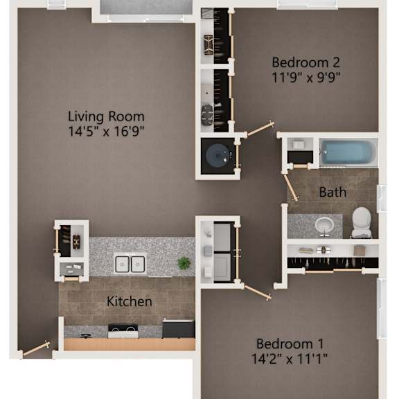 Thumbnail 1 of 11 Vista 2 bedroom apartment floor plan