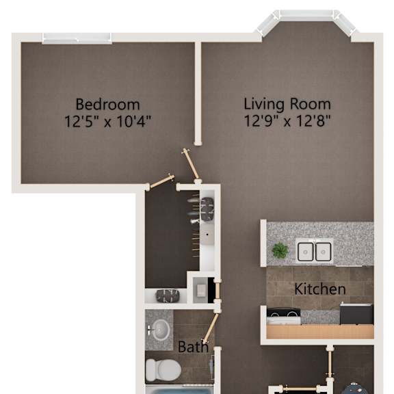Thumbnail 1 of 9 Zephyr 1 bedroom apartment floor plan