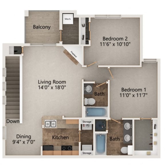 Thumbnail 1 of 24 Blue Jay two bedroom two bathroom floorplan at Stone Creek Villas