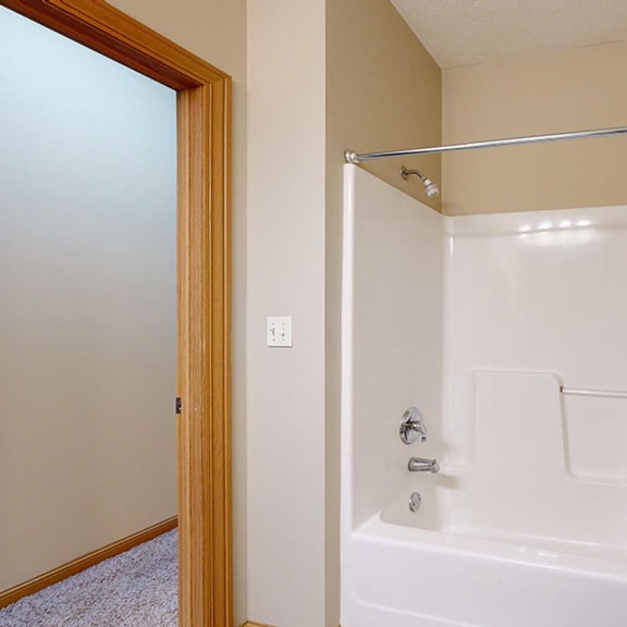 Thumbnail 25 of 28 a bathroom with a shower tub and a wall-mounted towel rack