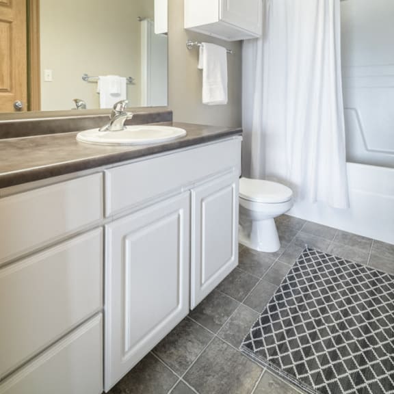 Thumbnail 12 of 12 Bathroom with white cabinetry and bathtub at Stone Ridge townhomes in south Lincoln NE