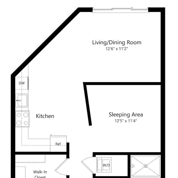 Thumbnail 1 of 7 a 2D floorplan of the studio Farnam at The Conrad in Omaha, NE 68105