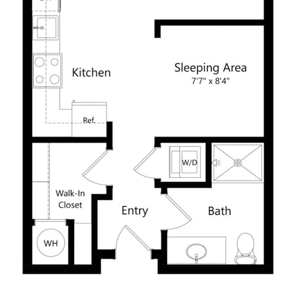 Thumbnail 1 of 15 a 2D floorplan of the studio Jones at The Conrad in Omaha, NE 68105