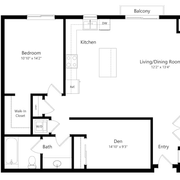 Thumbnail 1 of 9 a 2D floorplan of the 1-bedroom Turner with Den at The Conrad in Omaha, NE 68105