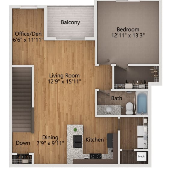 Thumbnail 1 of 22 floor plan of a one bedroom apartment