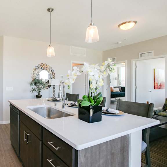 Thumbnail 5 of 15 Kitchen island at The Central apartments near downtown Minneapolis MN 55408