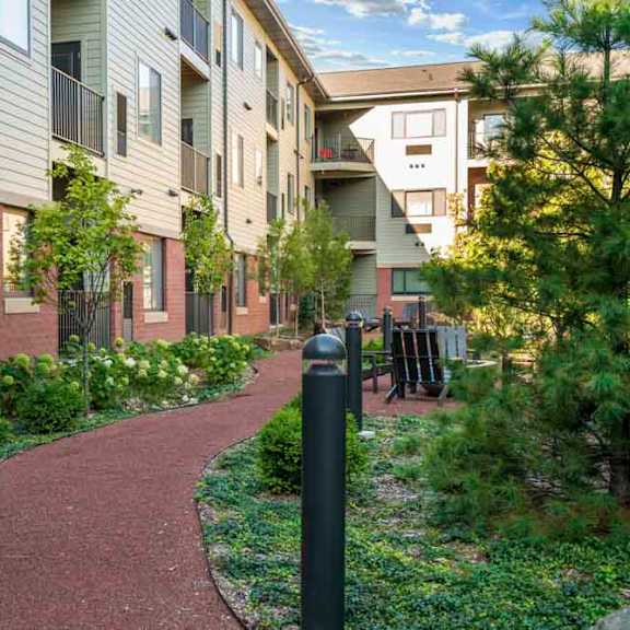 walking path in the pocket park at the conrad near unmc in the blackstone district omaha ne 68105