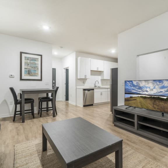 Thumbnail 2 of 8 Living room of studio apartment for rent at The Conrad near UNMC in Omaha NE