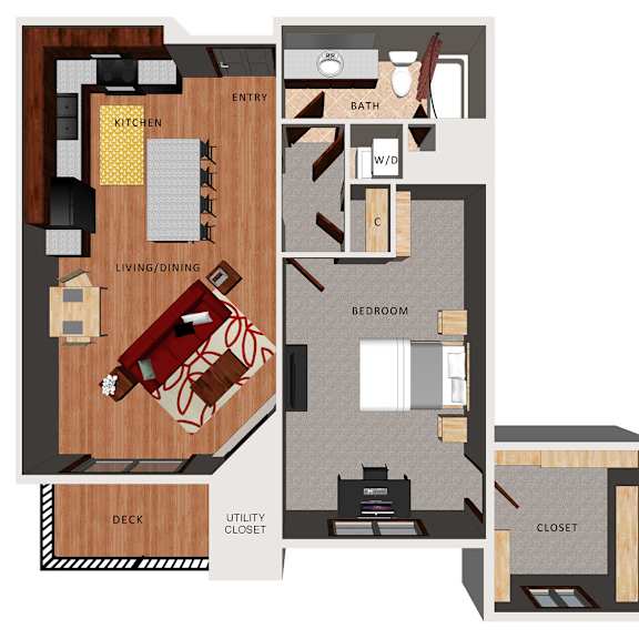 Thumbnail 1 of 22 One bedroom apartment floor plan
