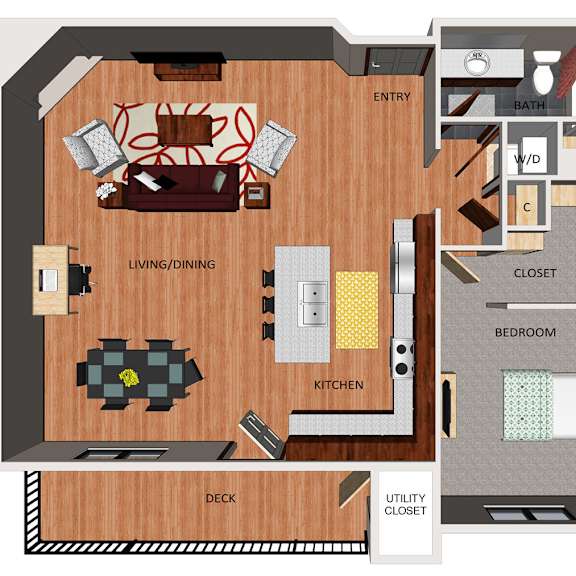 Thumbnail 1 of 13 One bedroom apartment floor plan