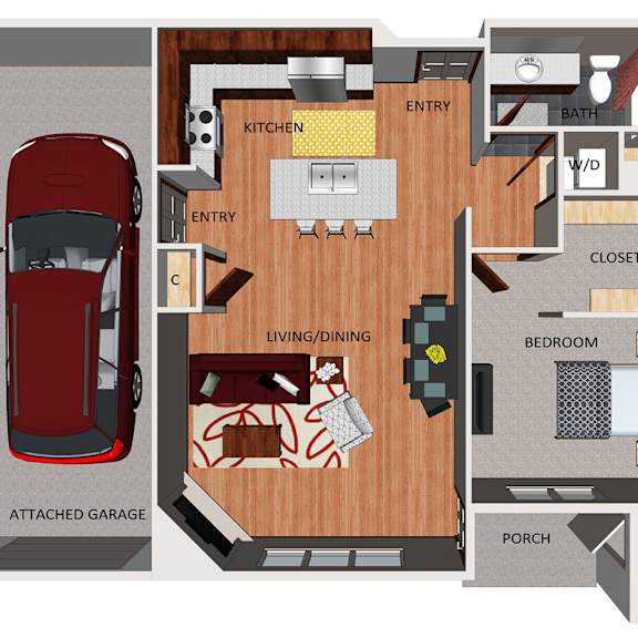 Thumbnail 1 of 2 One bedroom apartment floor plan