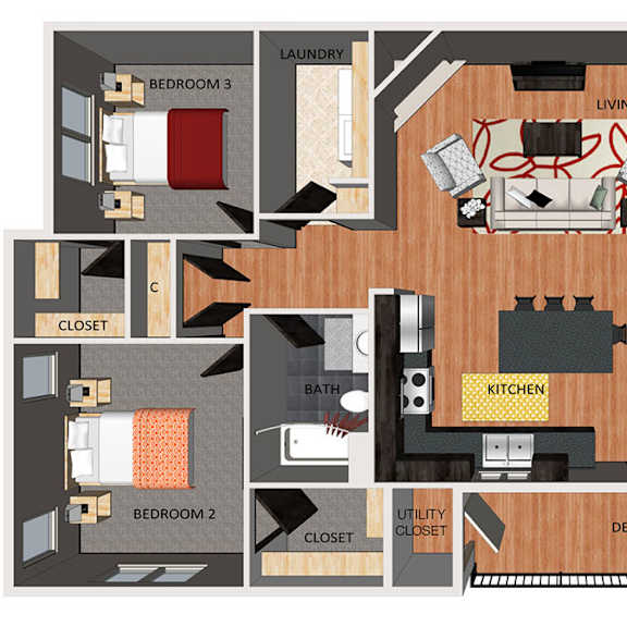Thumbnail 1 of 33 Three bedroom apartment floor plan