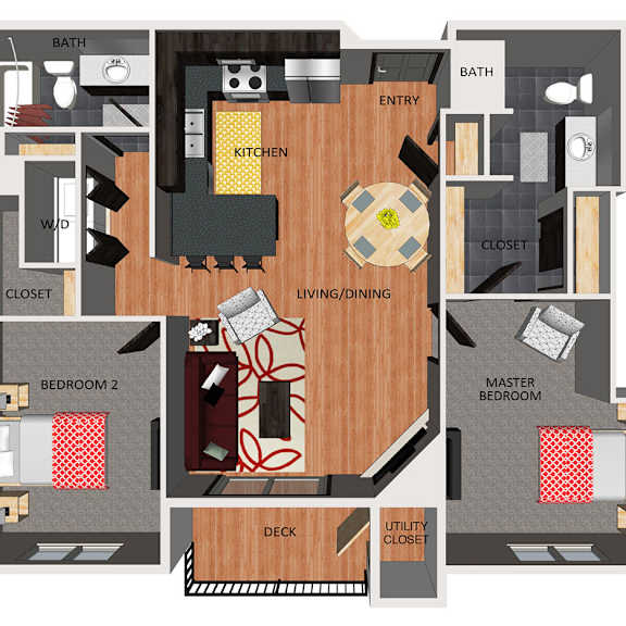 Thumbnail 1 of 14 Two bedroom apartment floor plan