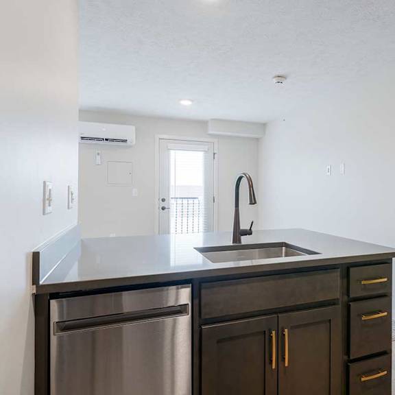 Thumbnail 6 of 25 a kitchen peninsula countertop with a sink and dishwasher