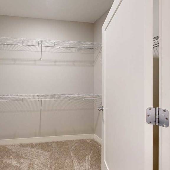 Thumbnail 19 of 22 An oversized walk-in closet with several built-in wire shelves.