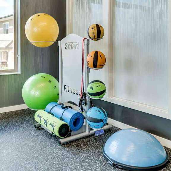 medicine balls and yoga mats at the villas at falling waters townhomes in west omaha