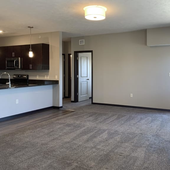 Thumbnail 11 of 26 View of the living area with kitchen off to the left side