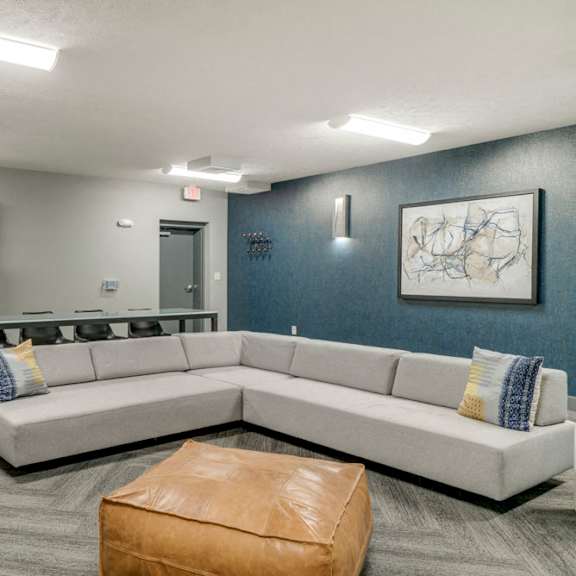 refrigerator and microwave in the theater room at the villas at mahoney park