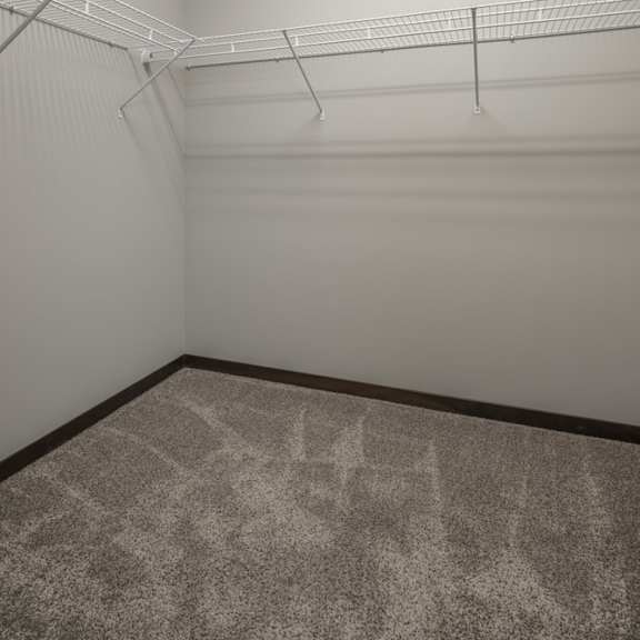 Thumbnail 10 of 11 Empty closet with a shelf and carpeted floor.