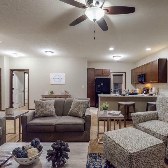Thumbnail 3 of 19 The spacious kitchen overlooks the living space in the 2 bedroom Cedar floor plan.