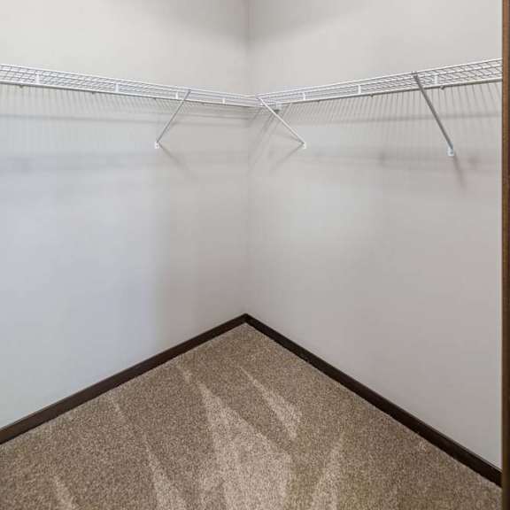 Thumbnail 19 of 30 Walk-in closet with carpeted floor, white wire shelving, high ceiling, and neutral walls.