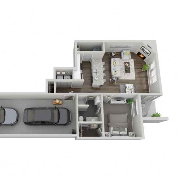 Thumbnail 1 of 16 Acadia one bedroom 3D floor plan at The Villas at Mahoney Park
