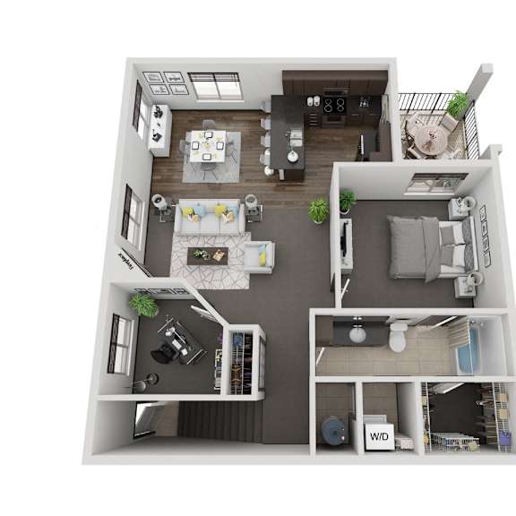 Thumbnail 1 of 23 Denali one bedroom with den 3D floor plan at The Villas at Mahoney Park - second floor