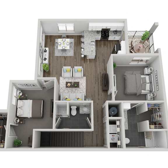 Thumbnail 1 of 2 Everglades two bedroom 3D floor plan at The Villas at Mahoney Park