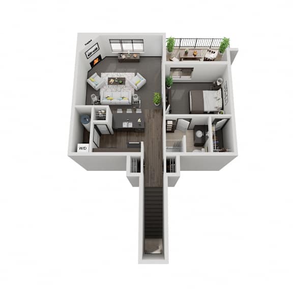 Thumbnail 1 of 8 Glacier one bedroom 3D floor plan at The Villas at Mahoney Park - second floor