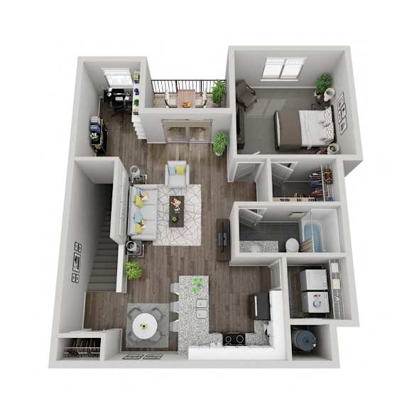 Thumbnail 1 of 21 Kings Canyon one bedroom 3D floor plan at The Villas at Mahoney Park - second floor
