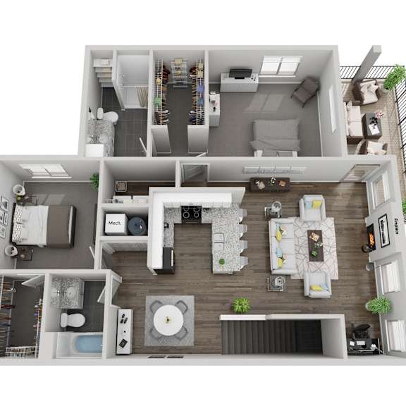 Thumbnail 1 of 3 Olympic two bedroom 3D floor plan at The Villas at Mahoney Park - second floor