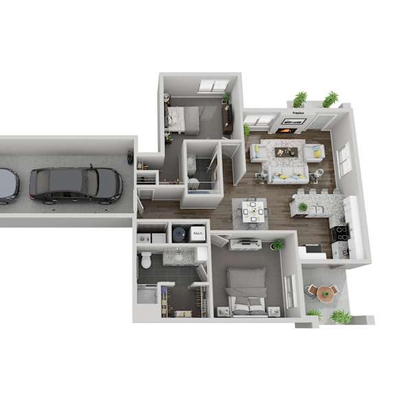Thumbnail 1 of 13 Shenandoah two bedroom 3D floor plan at The Villas at Mahoney Park