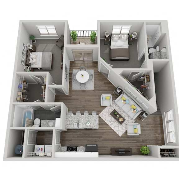 Thumbnail 1 of 23 Voyageurs two bedroom 3D floor plan at The Villas at Mahoney Park