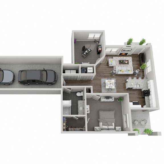 Thumbnail 1 of 2 Wind Cave one bedroom with den 3D floor plan at The Villas at Mahoney Park