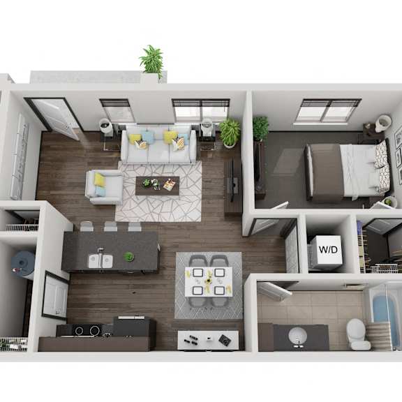 Thumbnail 1 of 16 Zion one bedroom 3D floor plan at The Villas at Mahoney Park