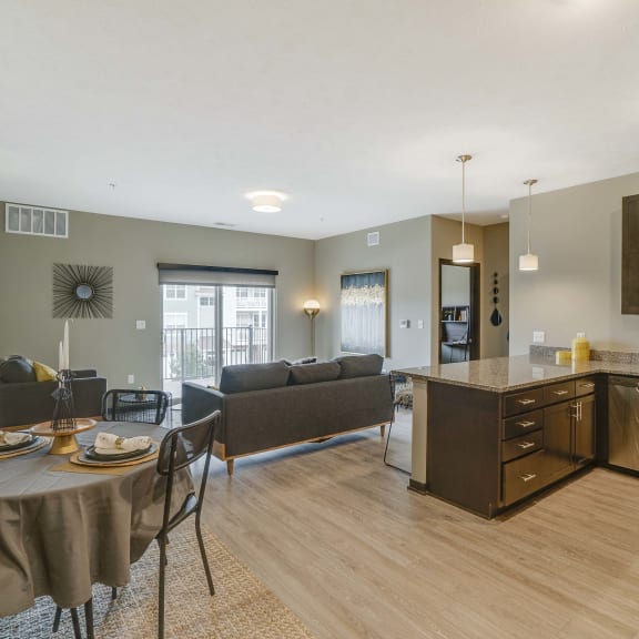 Thumbnail 6 of 17 Spacious kitchens with granite countertops at WH Flats new luxury apartments in south Lincoln NE 68516