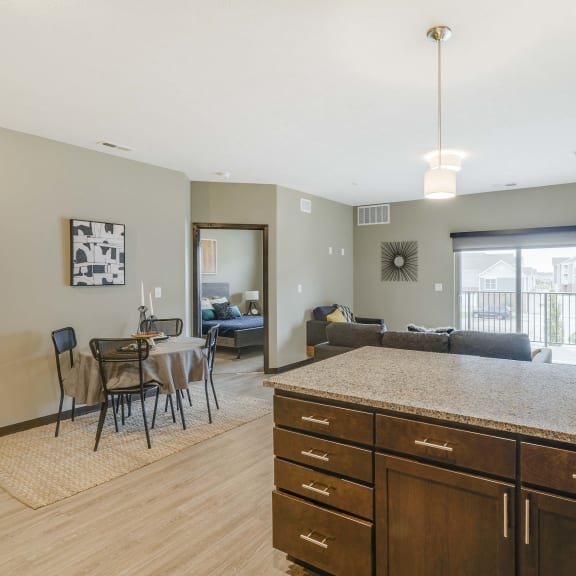 Thumbnail 4 of 17 Spacious kitchens with granite countertops at WH Flats new luxury apartments in south Lincoln NE 68516