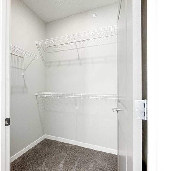 Thumbnail 24 of 27 a walk-in closet with built-in shelving on two walls