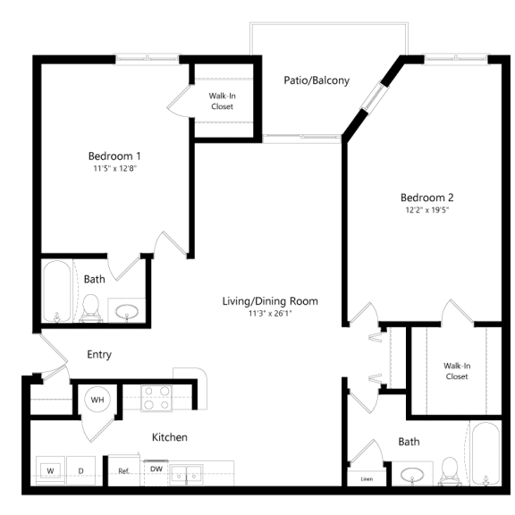 Thumbnail 1 of 20 a floor plan of an apartment with two bedrooms and a living room