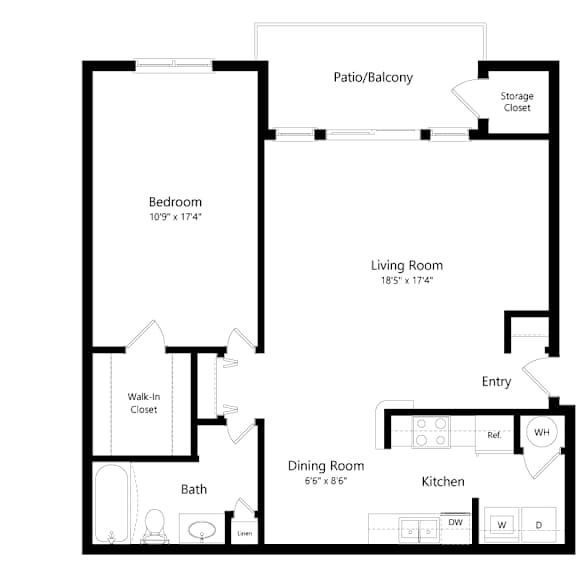 Thumbnail 1 of 13 a floor plan of an apartment with a bedroom and a living room