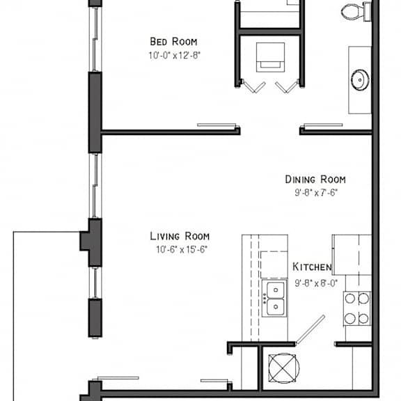Thumbnail 2 of 16 Zion one bedroom floor plan at The Villas at Mahoney Park