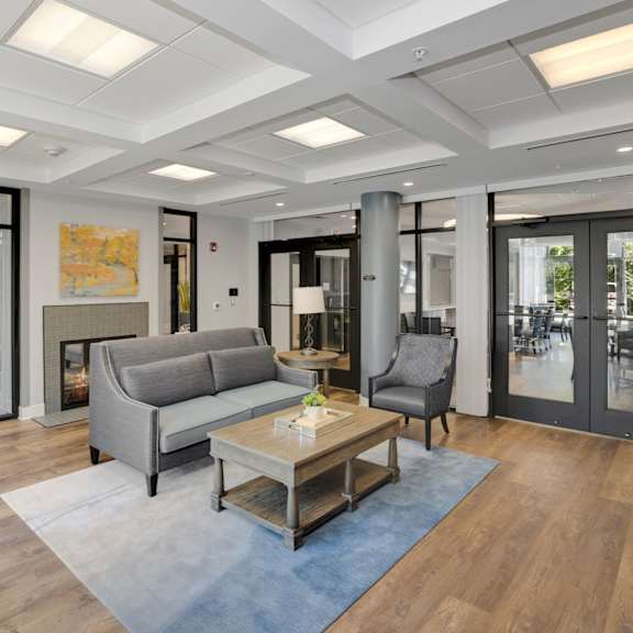 community room with fireplace